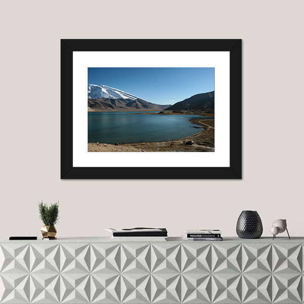Mountain Muztahgata And Kara Kul Lake In Xinjiang China Canvas Wall Art