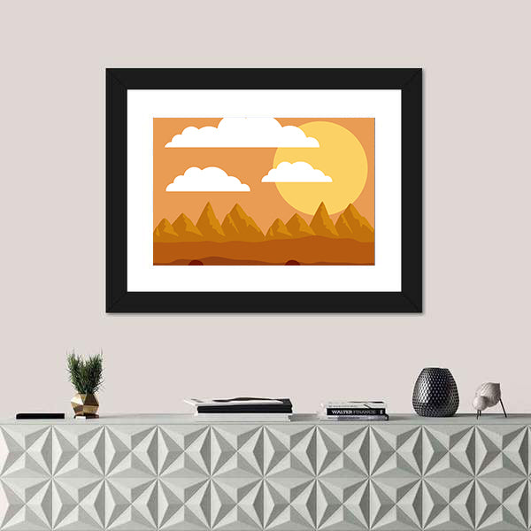 Desert Sunset Illustration Canvas Wall Art