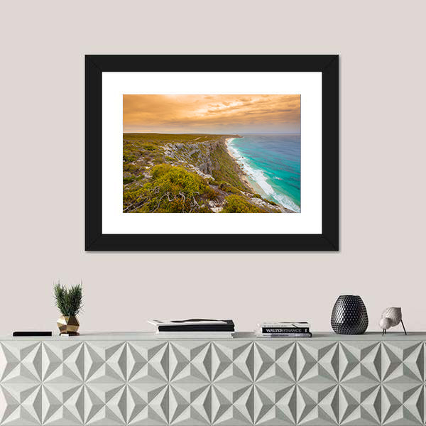 Kangaroo Island Cliffs and Turquoise Sea at Sunset Canvas Wall Art