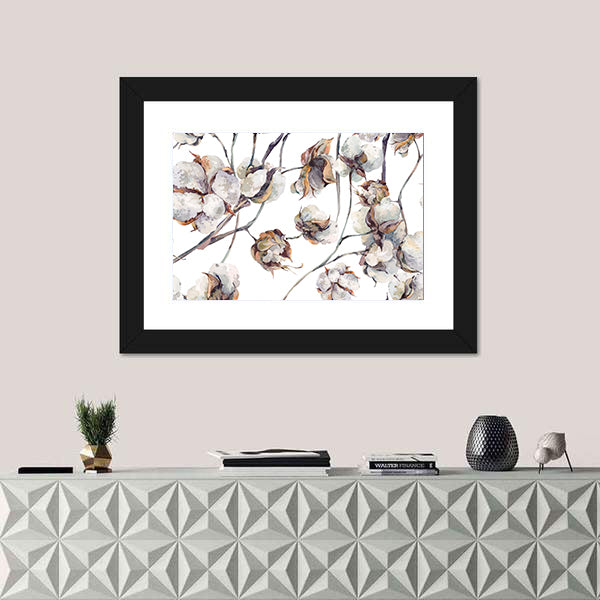 Cotton Bolls Watercolor Pattern Canvas Wall Art