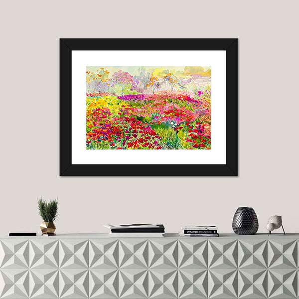 Watercolor Poppy Field in Spring Canvas Wall Art