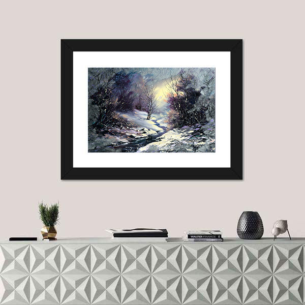 River In Winter Woods Canvas Wall Art