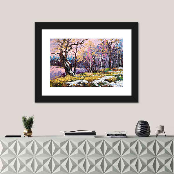 Autumn On Bank Of Lake Canvas Wall Art