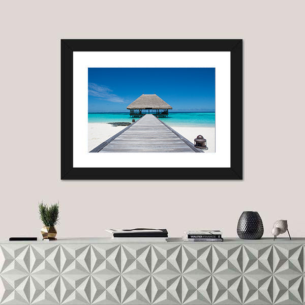 Maldives Wooden Pier to Overwater Bungalow Canvas Wall Art