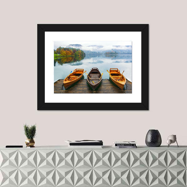 Boats on Bled Lake Canvas Wall Art