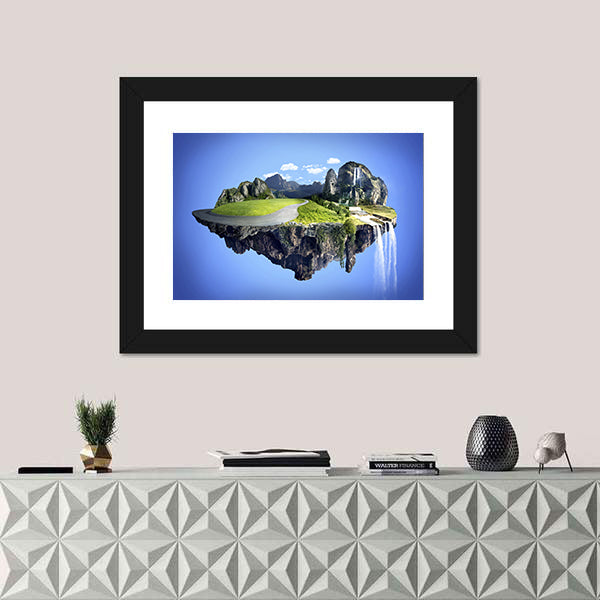 Floating Island with Waterfall Canvas Wall Art