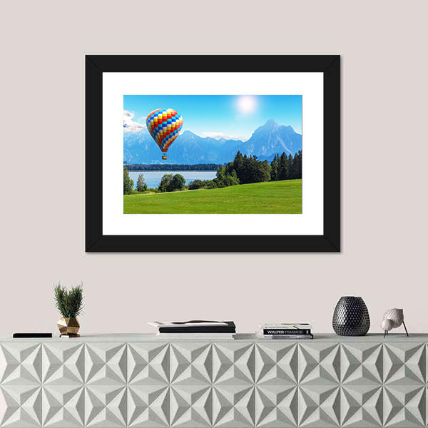 Bavaria Hot Air Balloon Over Alpine Lake Canvas Wall Art