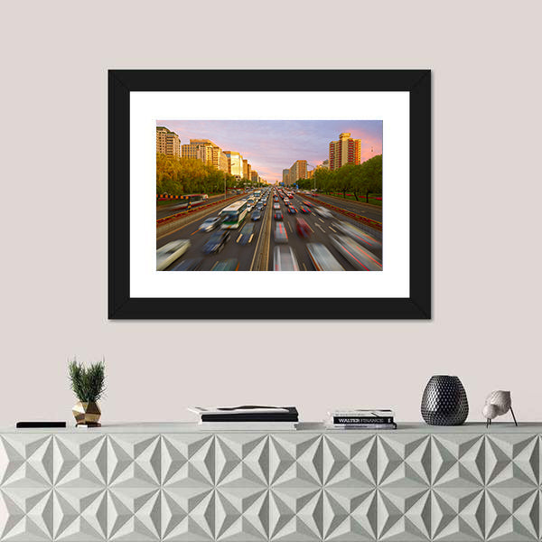 Traffic Crowd In Beijing Canvas Wall Art