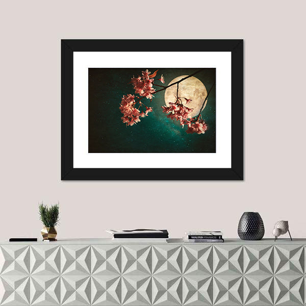 Moonlit Cherry Blossom Branch Canvas Wall Art