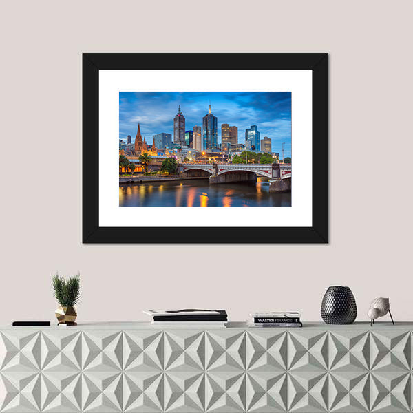 Melbourne During Twilight Blue Hour Canvas Wall Art