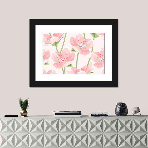 Blooming Pink Sakura Pattern Canvas Wall Art