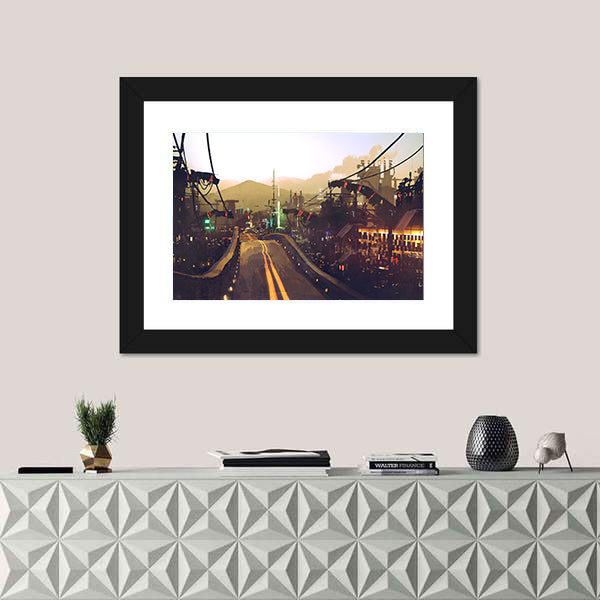 Futuristic Highway at Dusk Canvas Wall Art