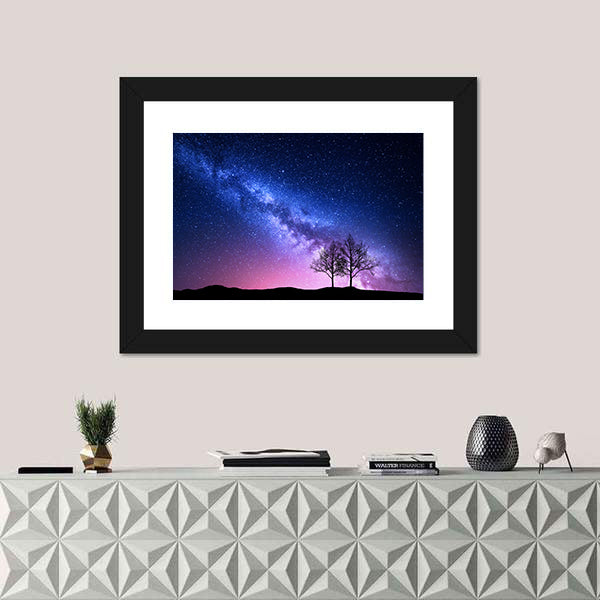 Starry Sky With Pink Milky Way Canvas Wall Art