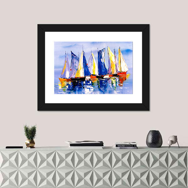 Sail Boats At Harbor Canvas Wall Art