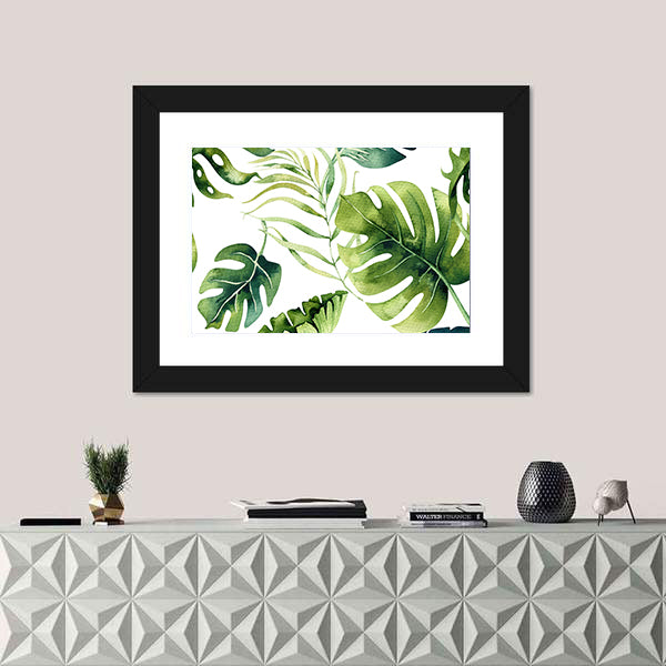 Tropical Monstera and Palm Leaves Canvas Wall Art