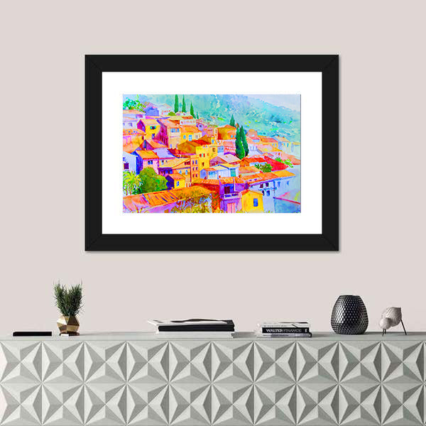 Village View On Hill Mountain Canvas Wall Art