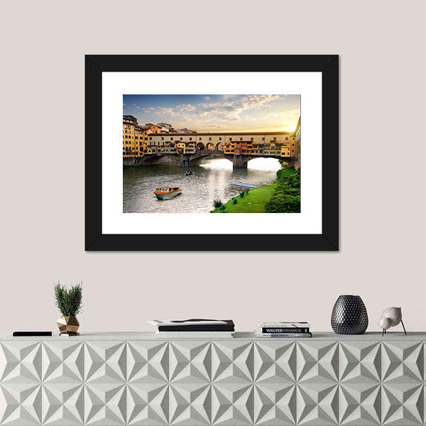 Ponte Vecchio In Florence At Sunset In Italy Canvas Wall Art