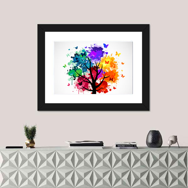 Colorful Butterflies On Tree Canvas Wall Art