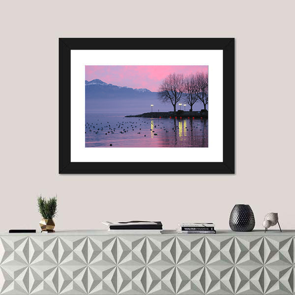 Sunset On Lake Geneva Canvas Wall Art