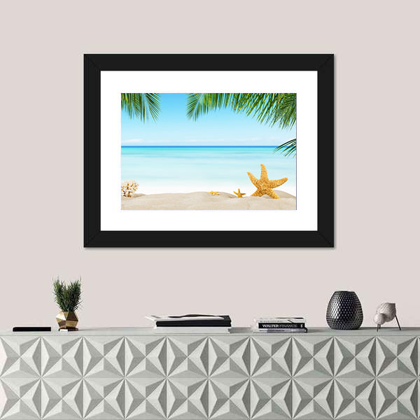 Three Starfish on Tropical Sandy Beach Canvas Wall Art