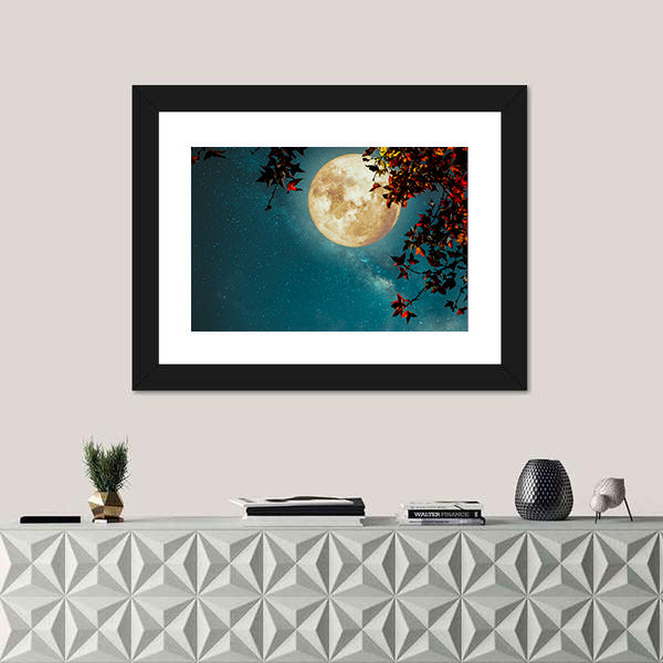 Maple Tree Under Full Moon with Milky Way Canvas Wall Art