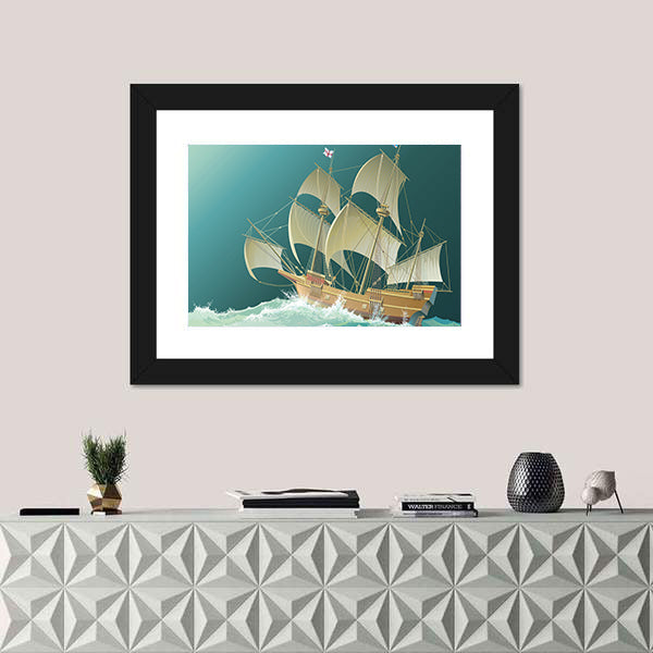 Galleon Mayflower In Heavy Sea Canvas Wall Art