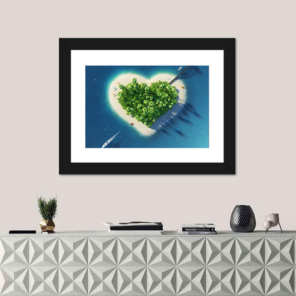 Heart-shaped Tropical Island Aerial View Canvas Wall Art