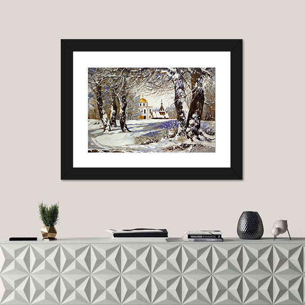 Church In Winter Wood Canvas Wall Art