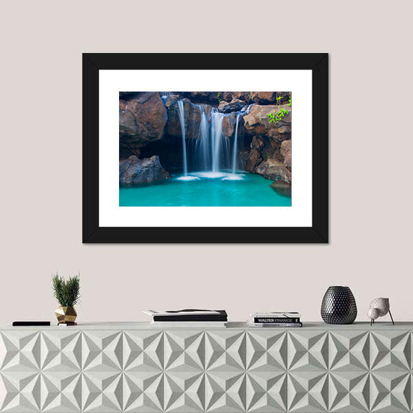 Waterfall Into Hotel Pool In Hawaii Canvas Wall Art
