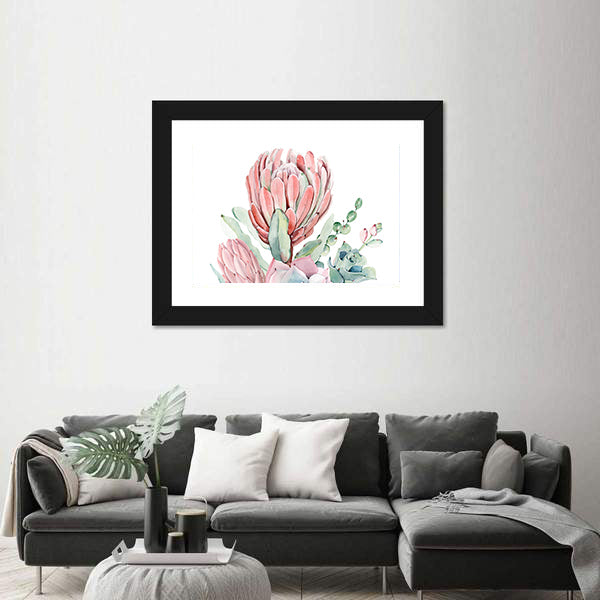 Vintage Protea and Succulents Bouquet Canvas Wall Art