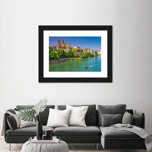 Old City Center Of Basel With Munster Cathedral Switzerland Canvas Wall Art