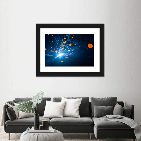 Welding Arc with Blue Smoke and Sparks Canvas Wall Art