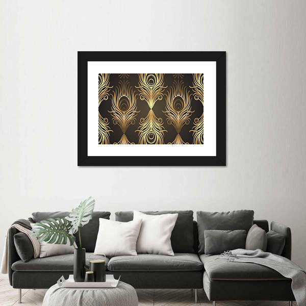 Gold and Black Peacock Feather Mandala Canvas Wall Art