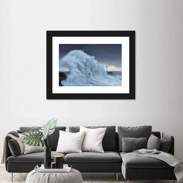 Hurricane Storm Brian Lands On Porthcawl Coast Of South Wales UK Canvas Wall Art