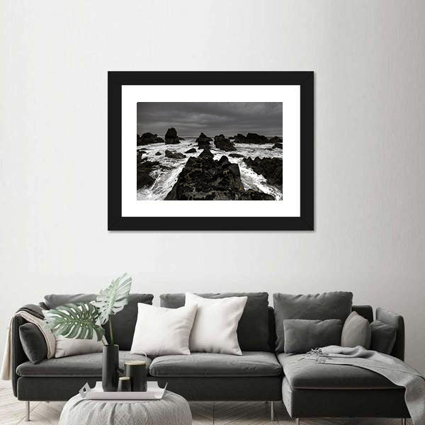 Crashing Waves on Rocky Coastline Canvas Wall Art