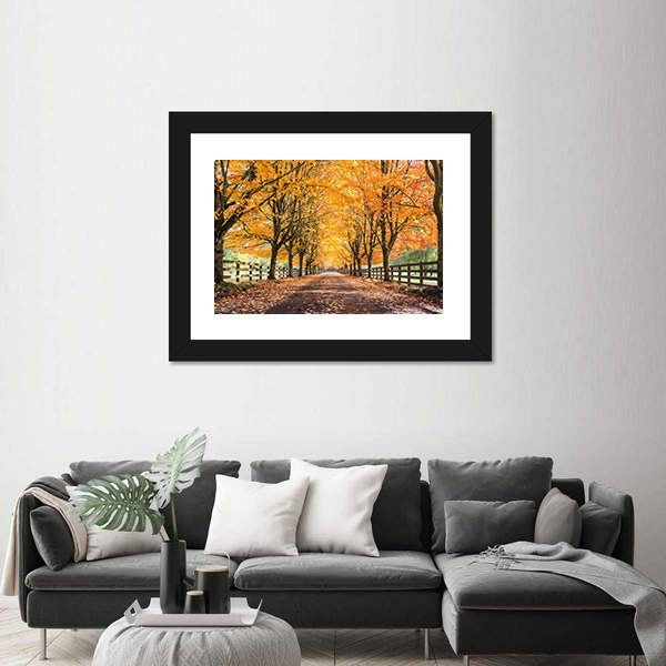Autumn Tree Tunnel with Golden Leaves Canvas Wall Art