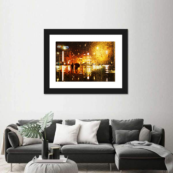 The Couple At The Rain In The City Canvas Wall Art