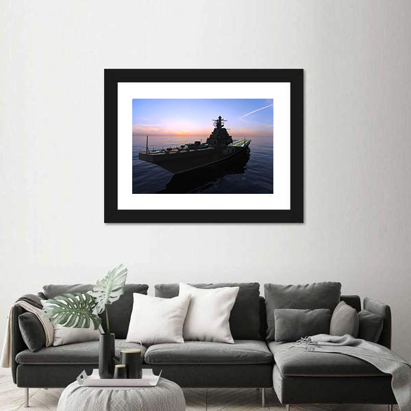 Naval Warship at Sunset Canvas Wall Art