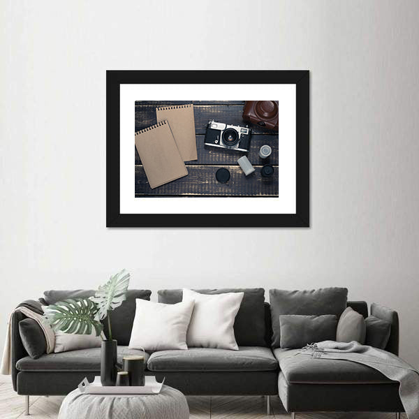 Vintage Rangefinder Camera Flat-lay Canvas Wall Art