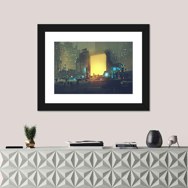 Rain-soaked Futuristic Cityscape Canvas Wall Art