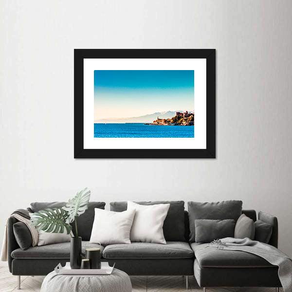 Genoa Coastal Village with Blue Sea Canvas Wall Art