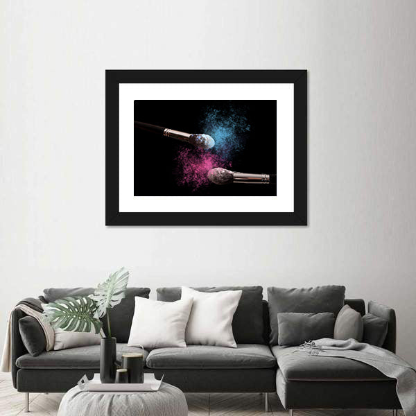 Two Makeup Brushes Powder Explosion Canvas Wall Art