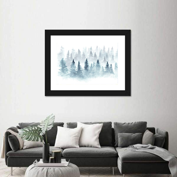Winter Forest In Fog Canvas Wall Art