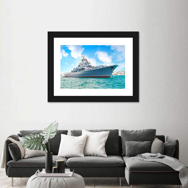 Military Navy Ship In The Bay Canvas Wall Art