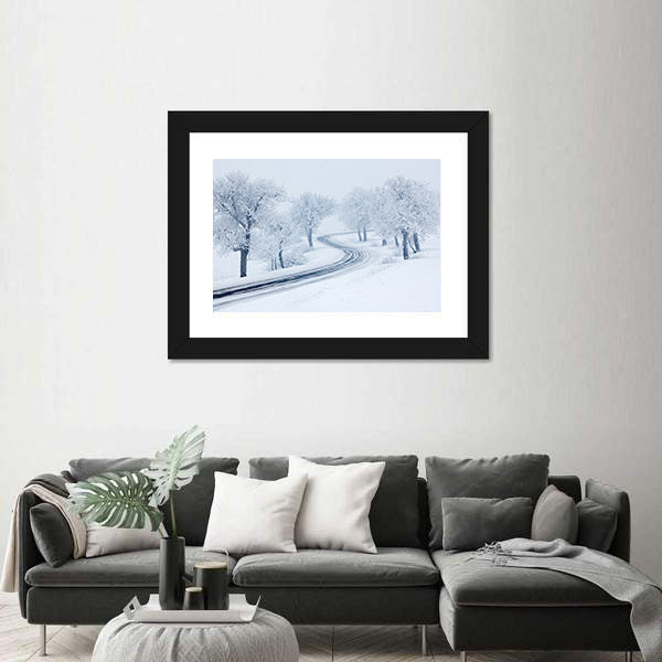 Snowy Winter Road Canvas Wall Art