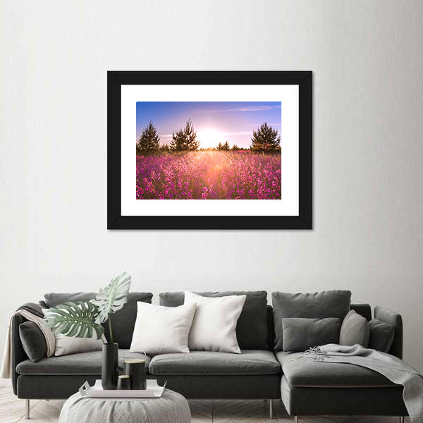 Blossoming Meadow at Sunrise Canvas Wall Art