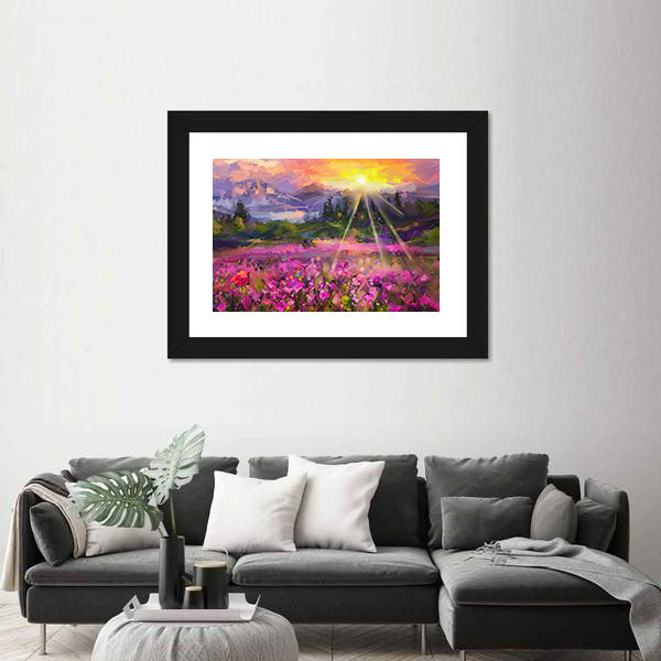Purple Cosmos Meadow at Golden Hour Canvas Wall Art
