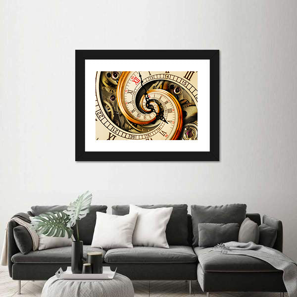 Spiral Clock Face with Gears Canvas Wall Art