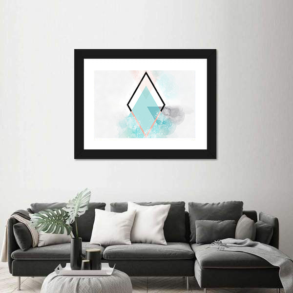 Scandinavian Teal Diamond Abstract Canvas Wall Art