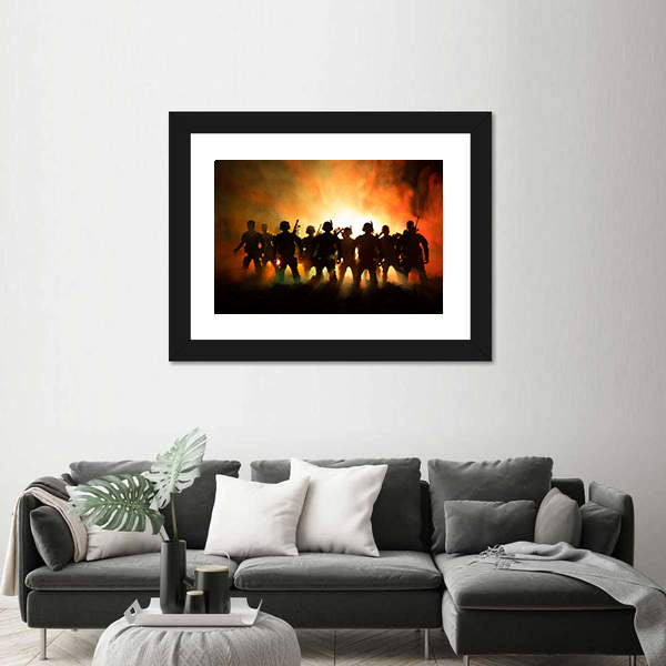 Military Silhouettes in Amber Haze Canvas Wall Art